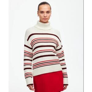 Madewell Ribbed Cotton Turtleneck Sweater Womens M Cabertnet Stripe Long Sleeve